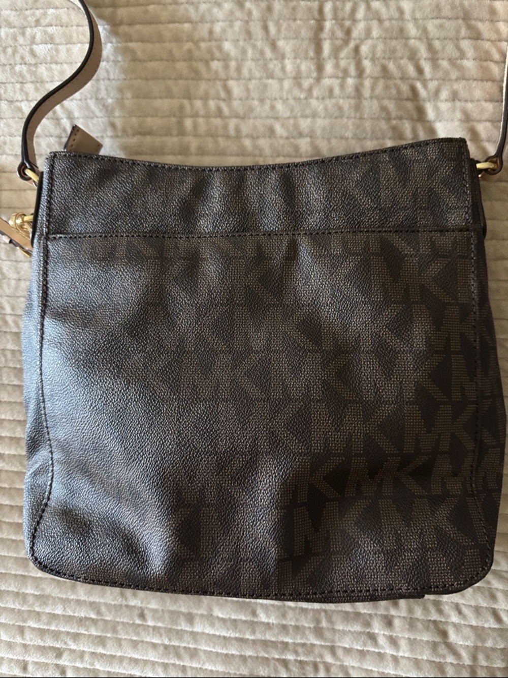 Michael Kors Jet Set Brown MK Signature Coated Canvas Crossbody Messenger Bag - Picture 2 of 11